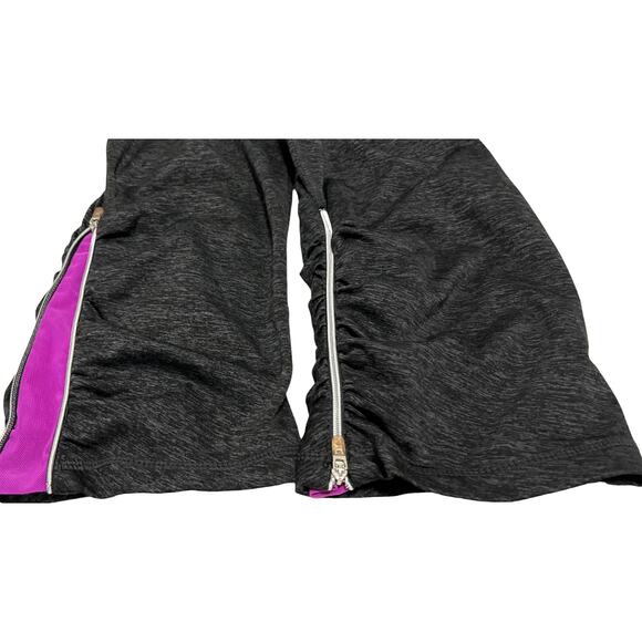 TANGERINE HI-RISE CROP LEGGINGS, WOMENS, M, HEATHER GREY, PURPLE TRIM, ANKLE ZIP - Picture 3 of 11